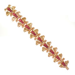 18 Karat Yellow Gold Vintage Ruby and Diamond Bracelet