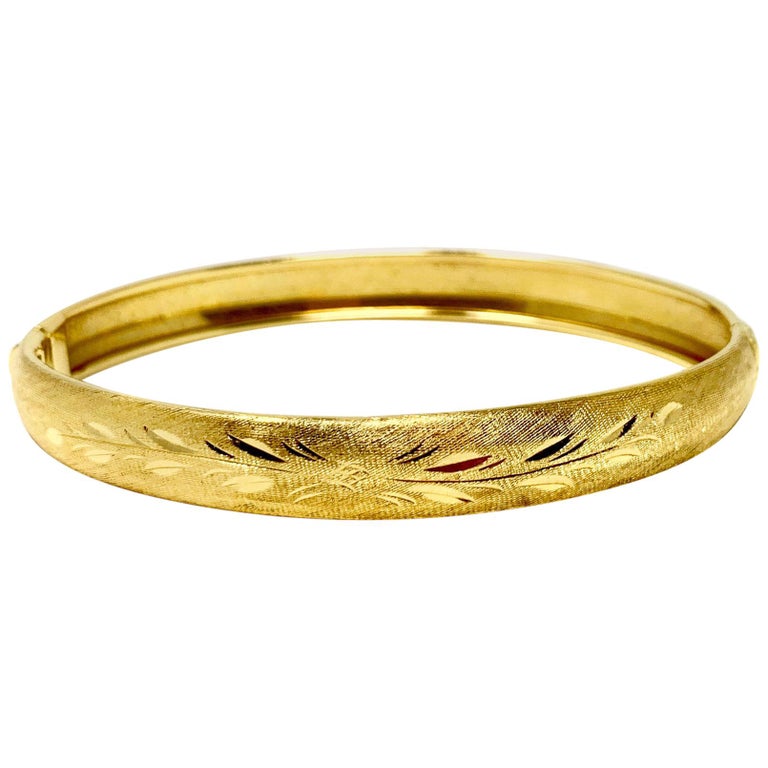 18 Karat Yellow Gold Vintage Satin Finish Floral Bangle Bracelet For ...