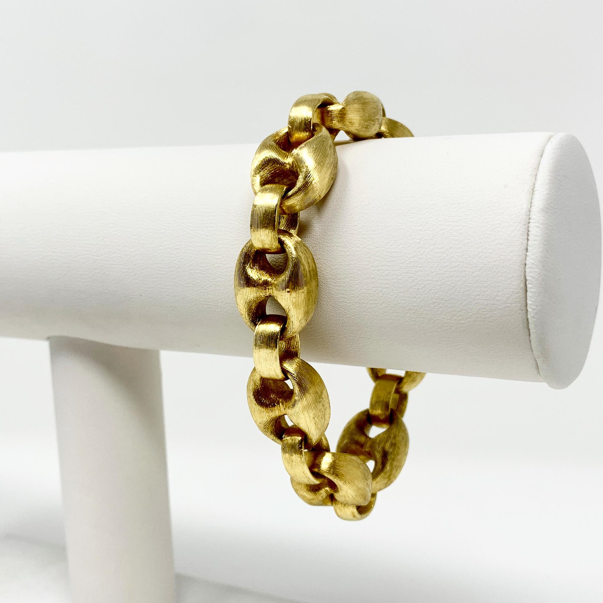 18k Gold Vintage Satin Finish Gucci Anchor Mariner Link Chain Bracelet 7.5