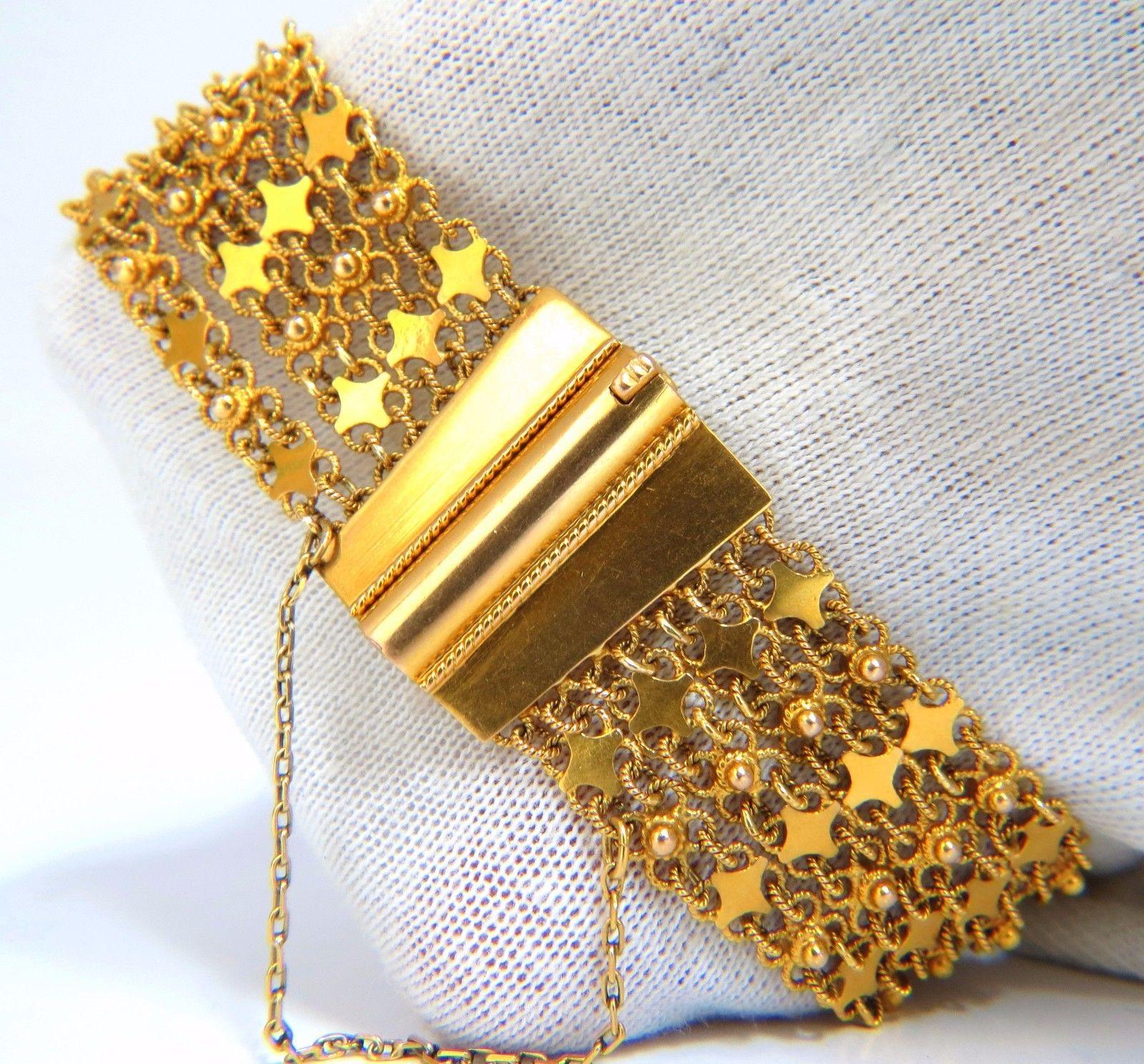 Bracelet large vintage en or jaune 18 carats avec mailles en maille et perles à maillons articulés, 7,50 Unisexe en vente