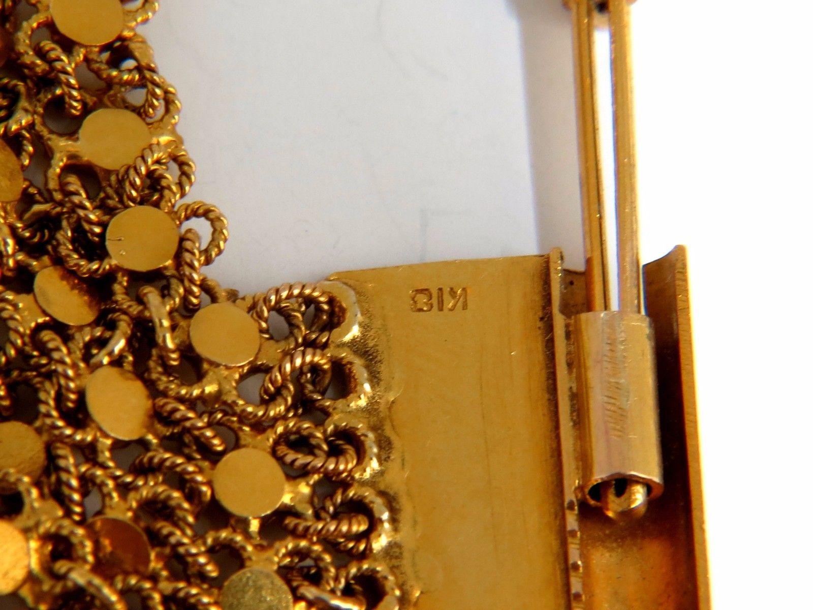 18 Karat Yellow Gold Vintage Wide Caliber Bracelet Mesh Hinged Linked Beads 7.50 For Sale 1