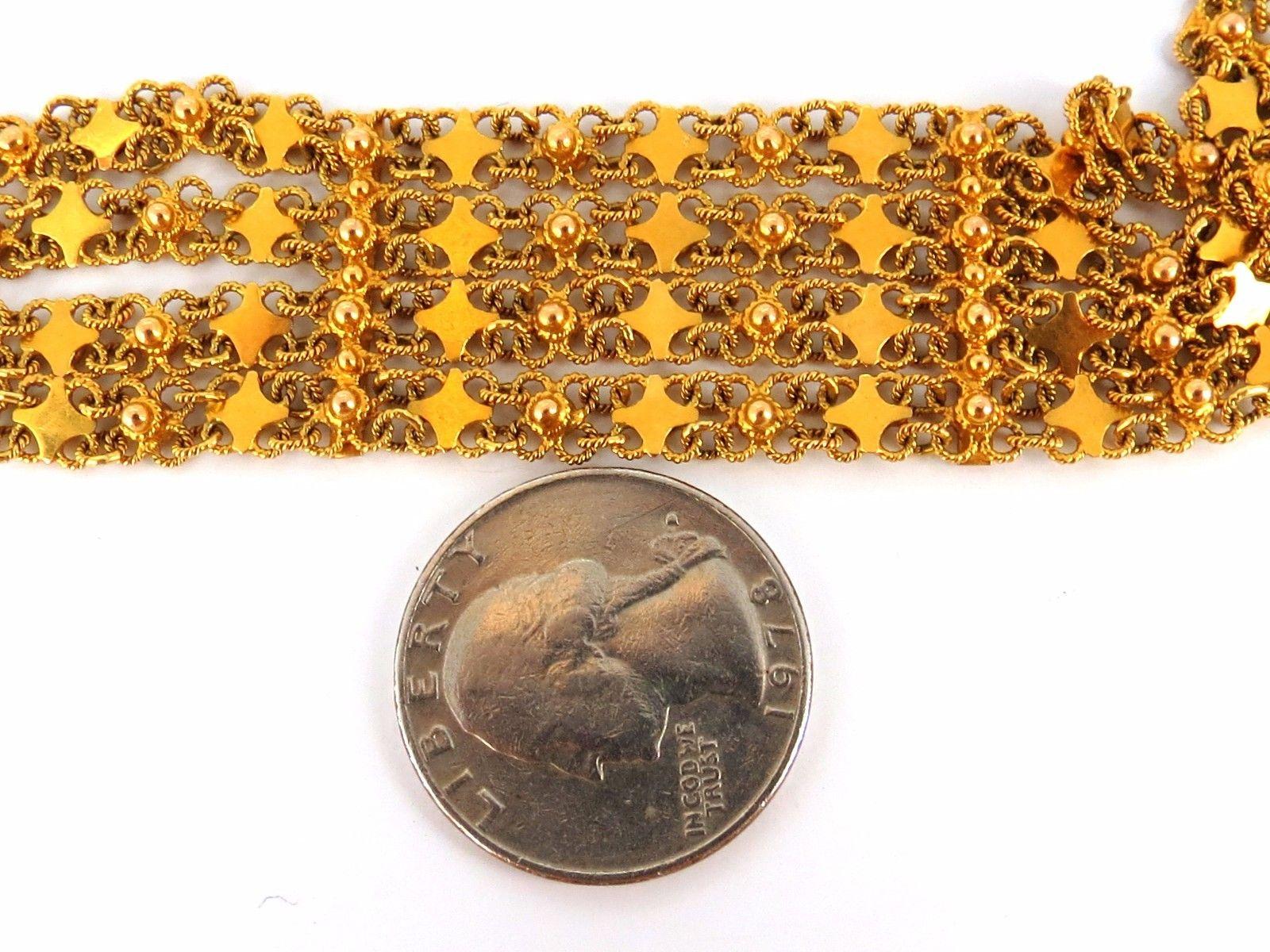 18 Karat Yellow Gold Vintage Wide Caliber Bracelet Mesh Hinged Linked Beads 7.50 For Sale 2