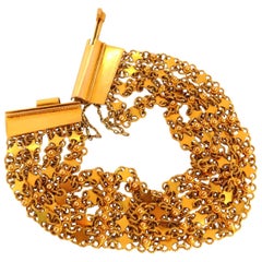 18 Karat Yellow Gold Vintage Wide Caliber Bracelet Mesh Hinged Linked Beads 7.50