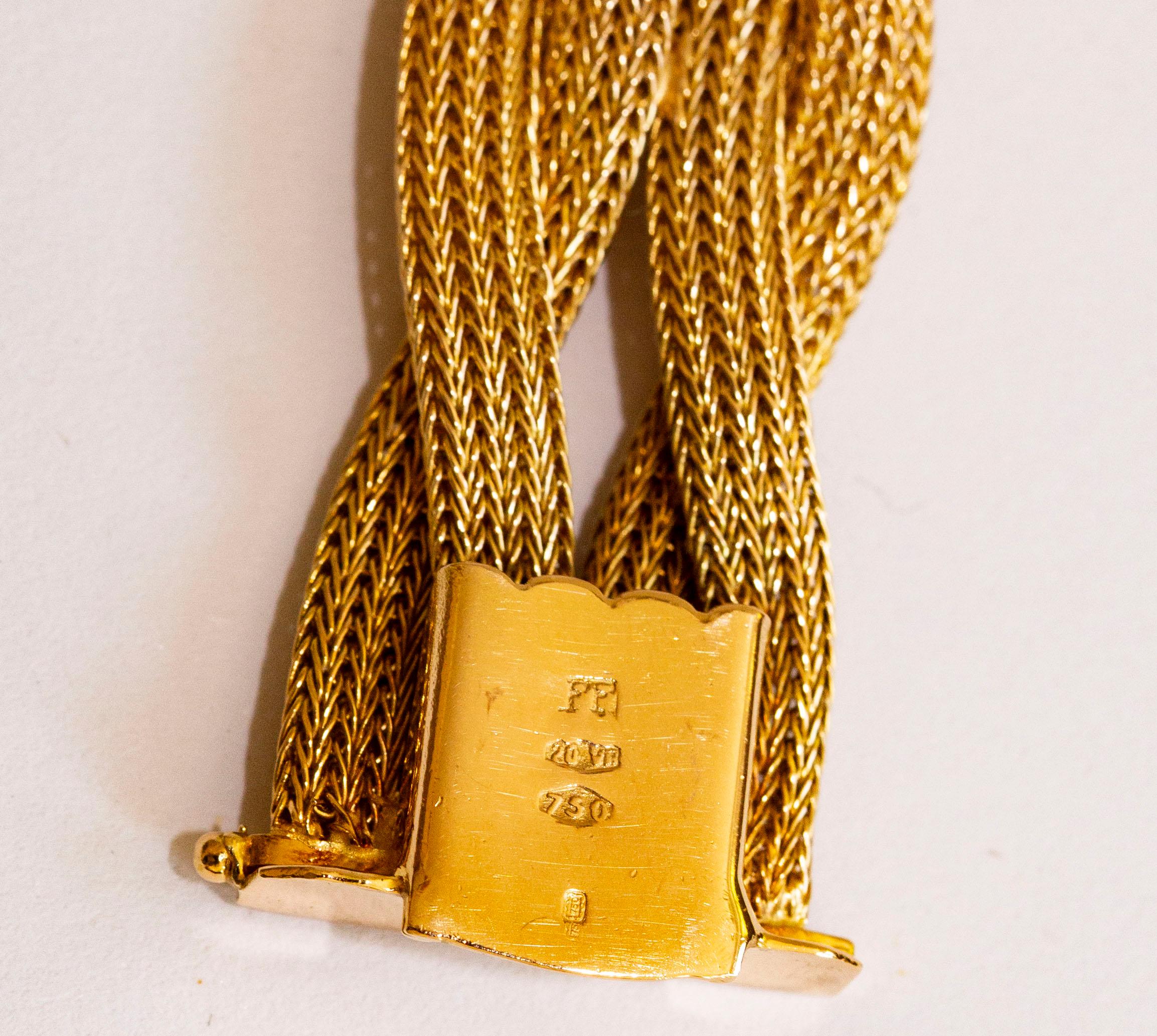 18 Karat Yellow Gold Vinted Two Row Braided Mesh Milanese Bracelet  For Sale 5