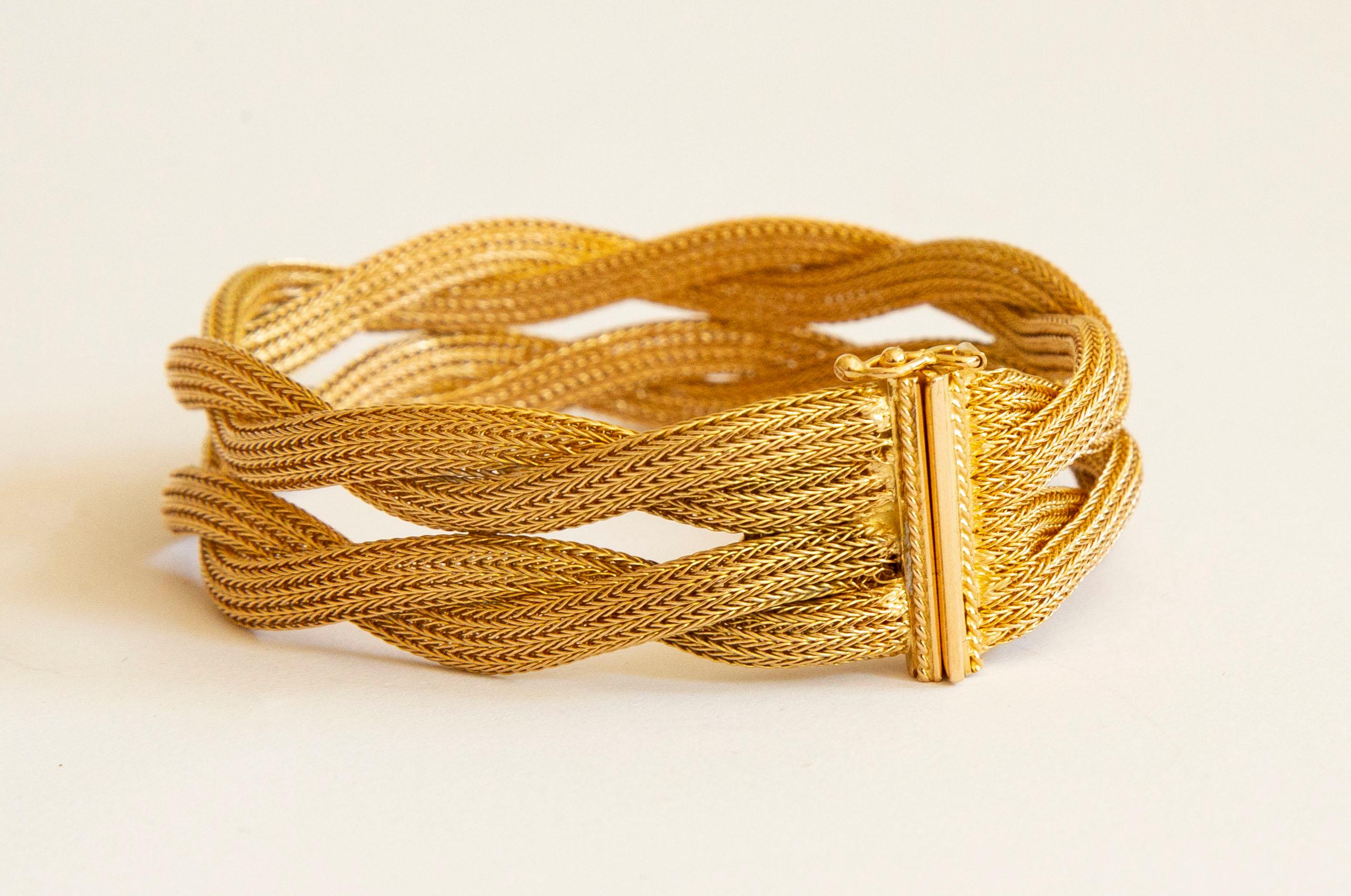 18 Karat Gelbgold Vinted zweireihiges Mailänder geflochtenes Mesh-Armband  im Zustand „Gut“ im Angebot in Arnhem, NL
