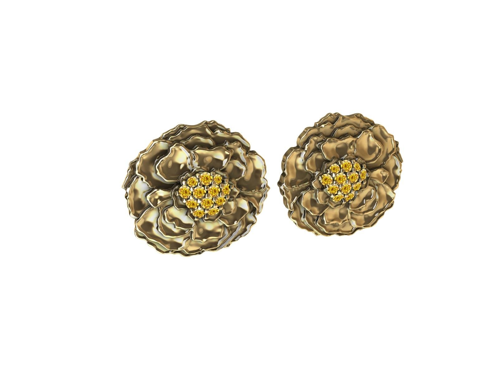 Taille ronde Clous d'oreilles en or jaune 18 carats avec diamants naturels jaune vif en vente