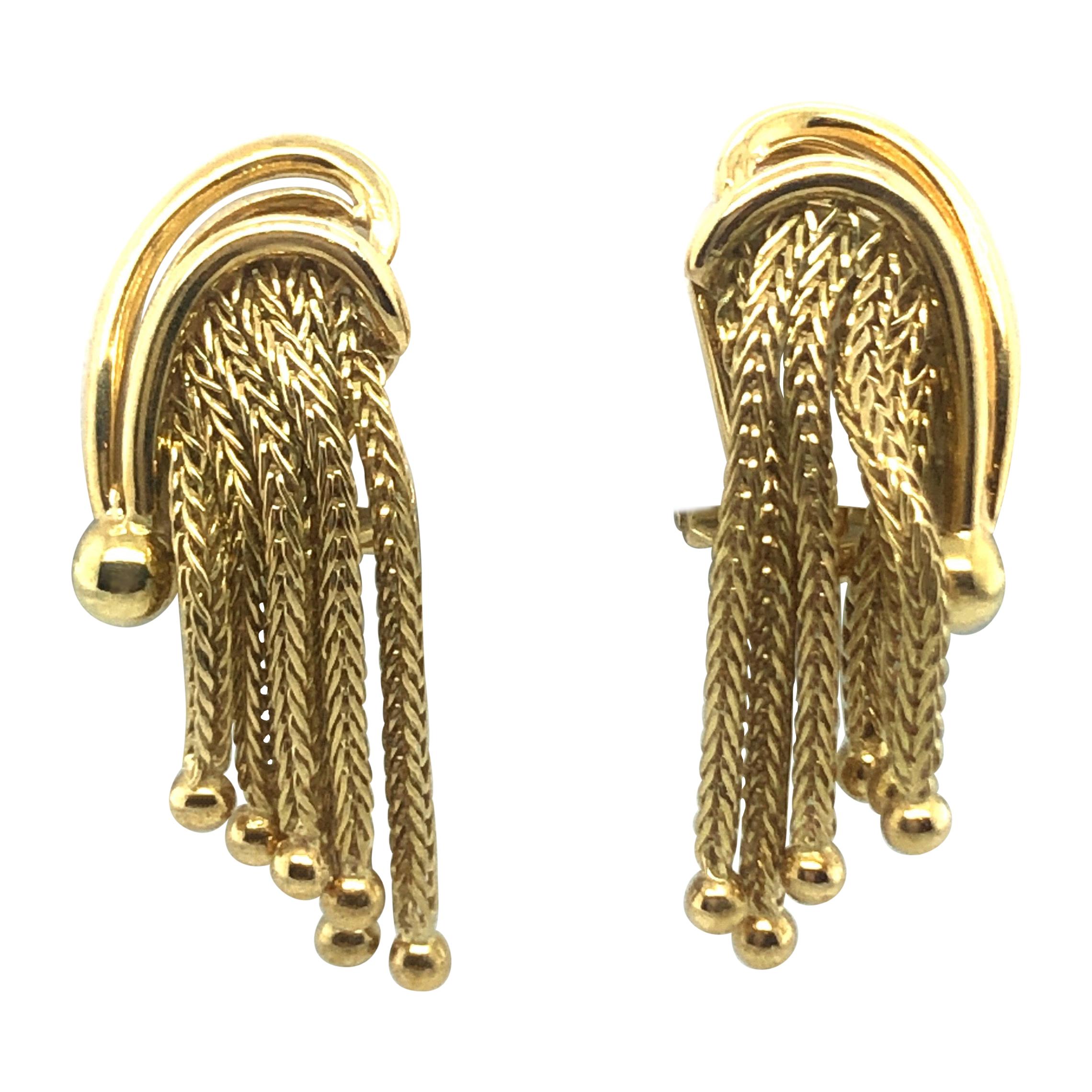 18 Karat Yellow Gold Waterfall Clip-On Earrings, 1950s