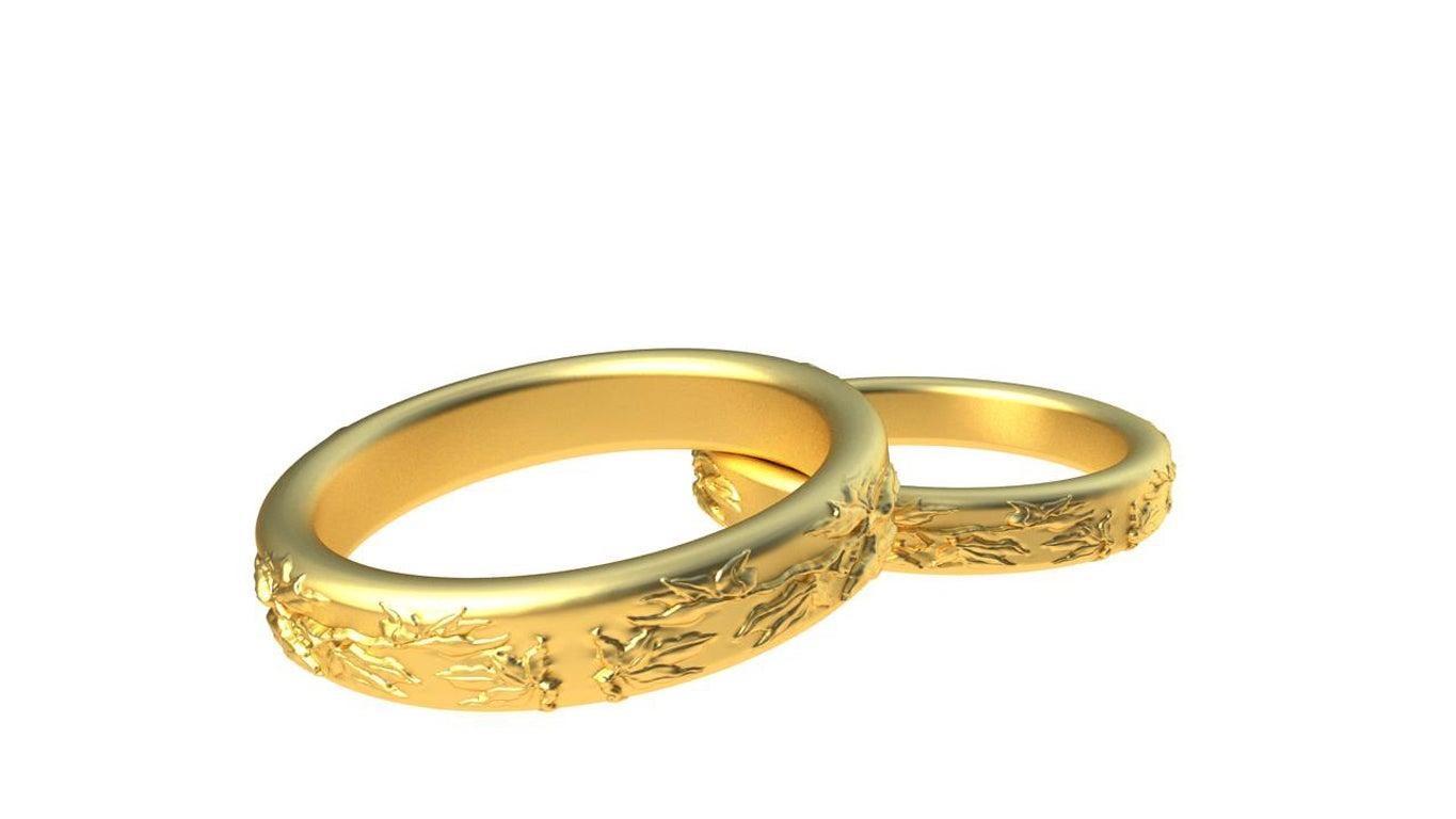For Sale:  18 Karat Yellow Gold Wedding Rings Bridal Set 3