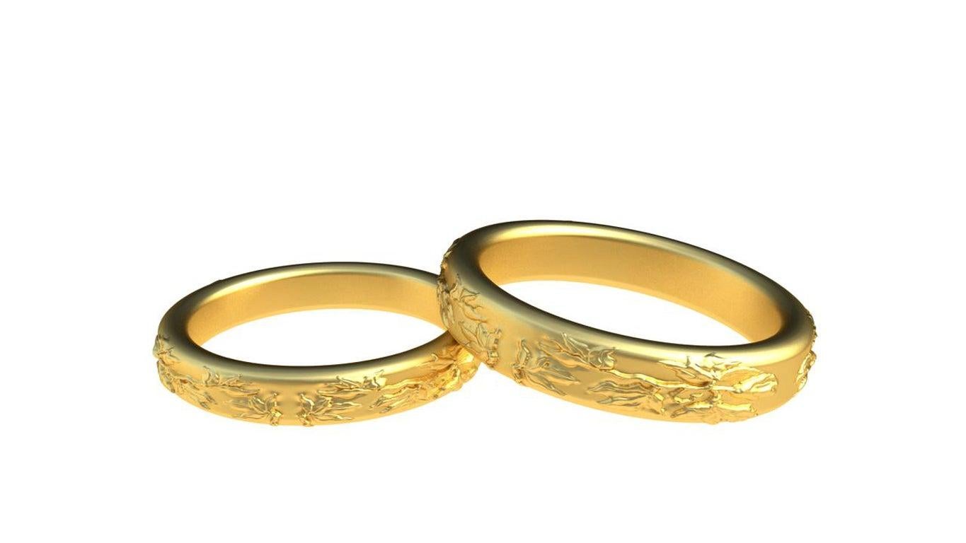 For Sale:  18 Karat Yellow Gold Wedding Rings Bridal Set 4
