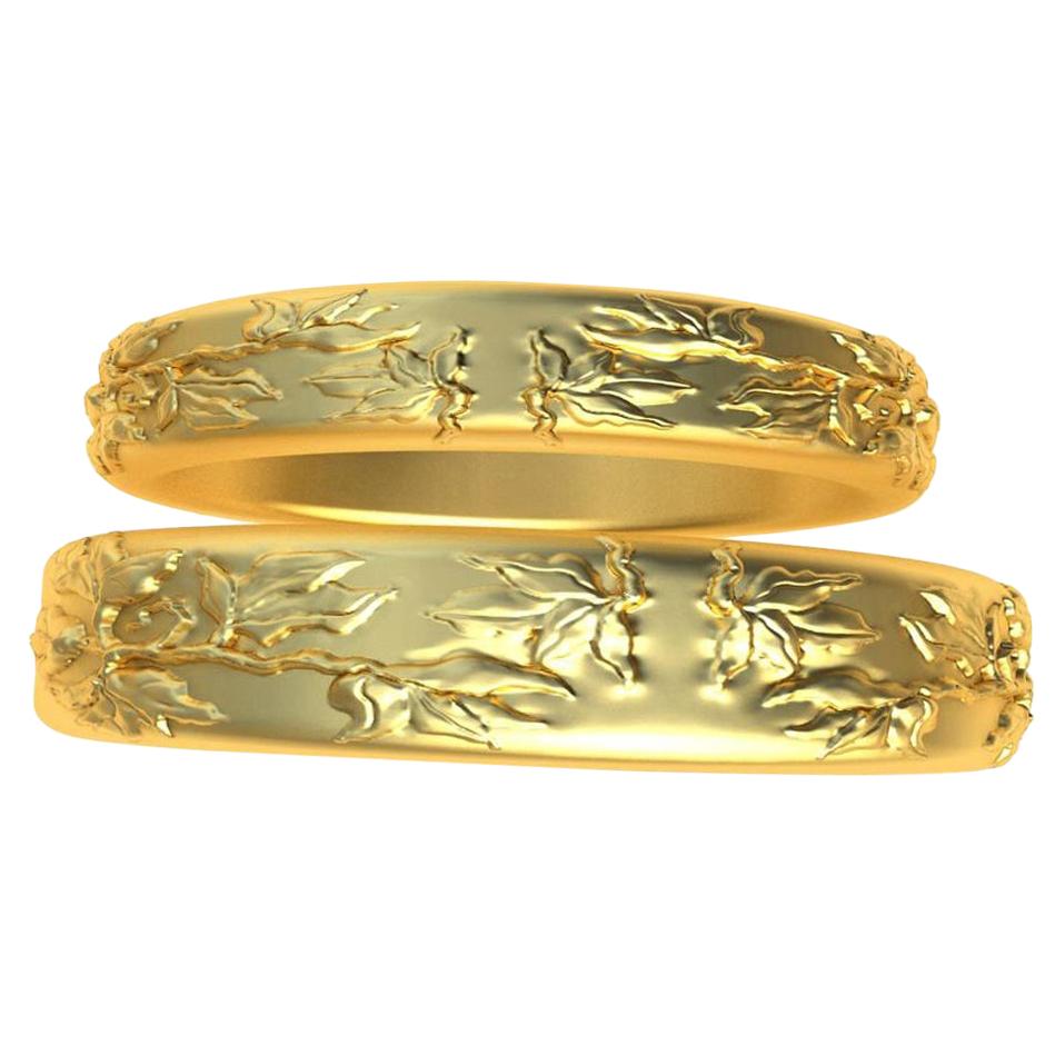 18 Karat Yellow Gold Wedding Rings Bridal Set