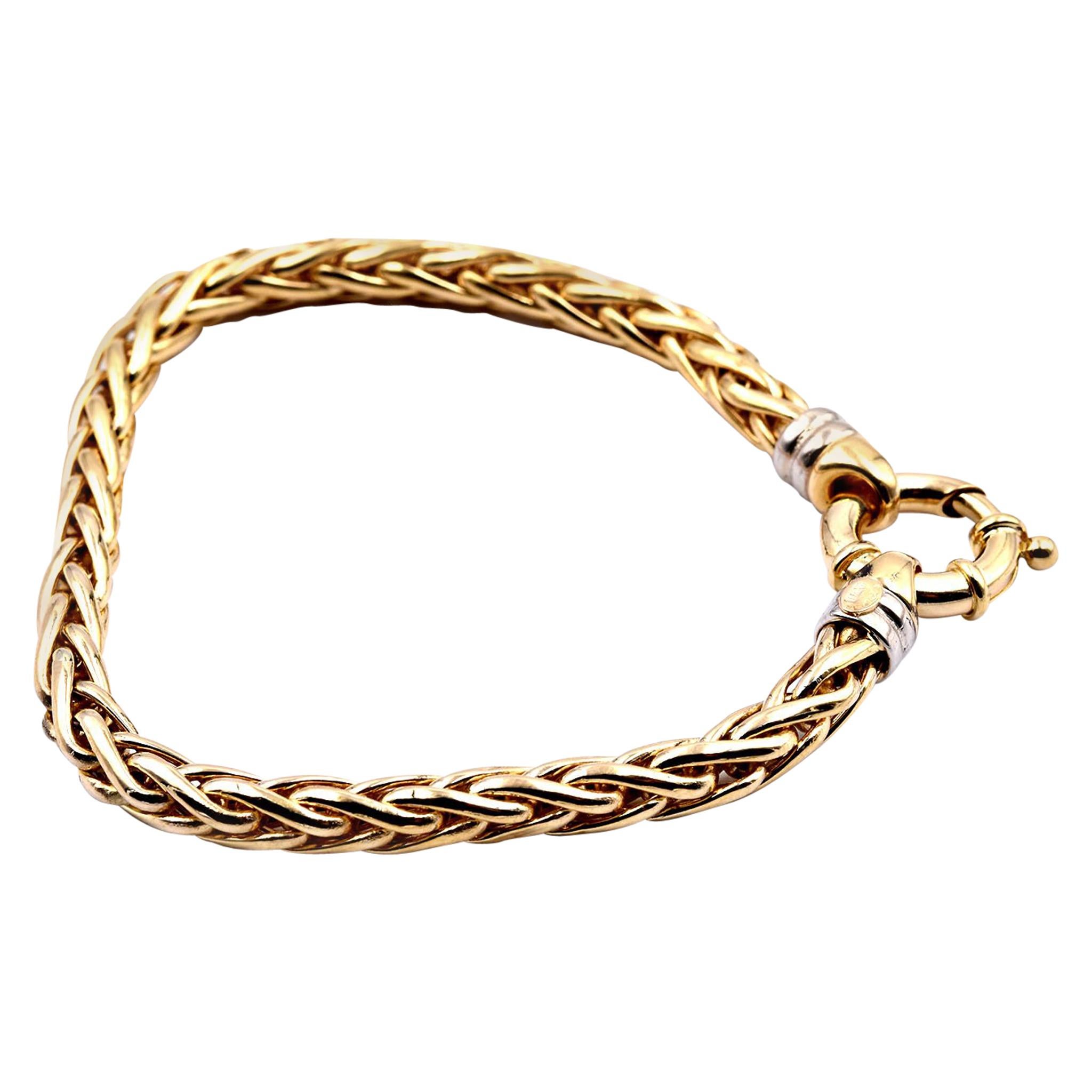 18 Karat Yellow Gold Wheat Chain Bracelet