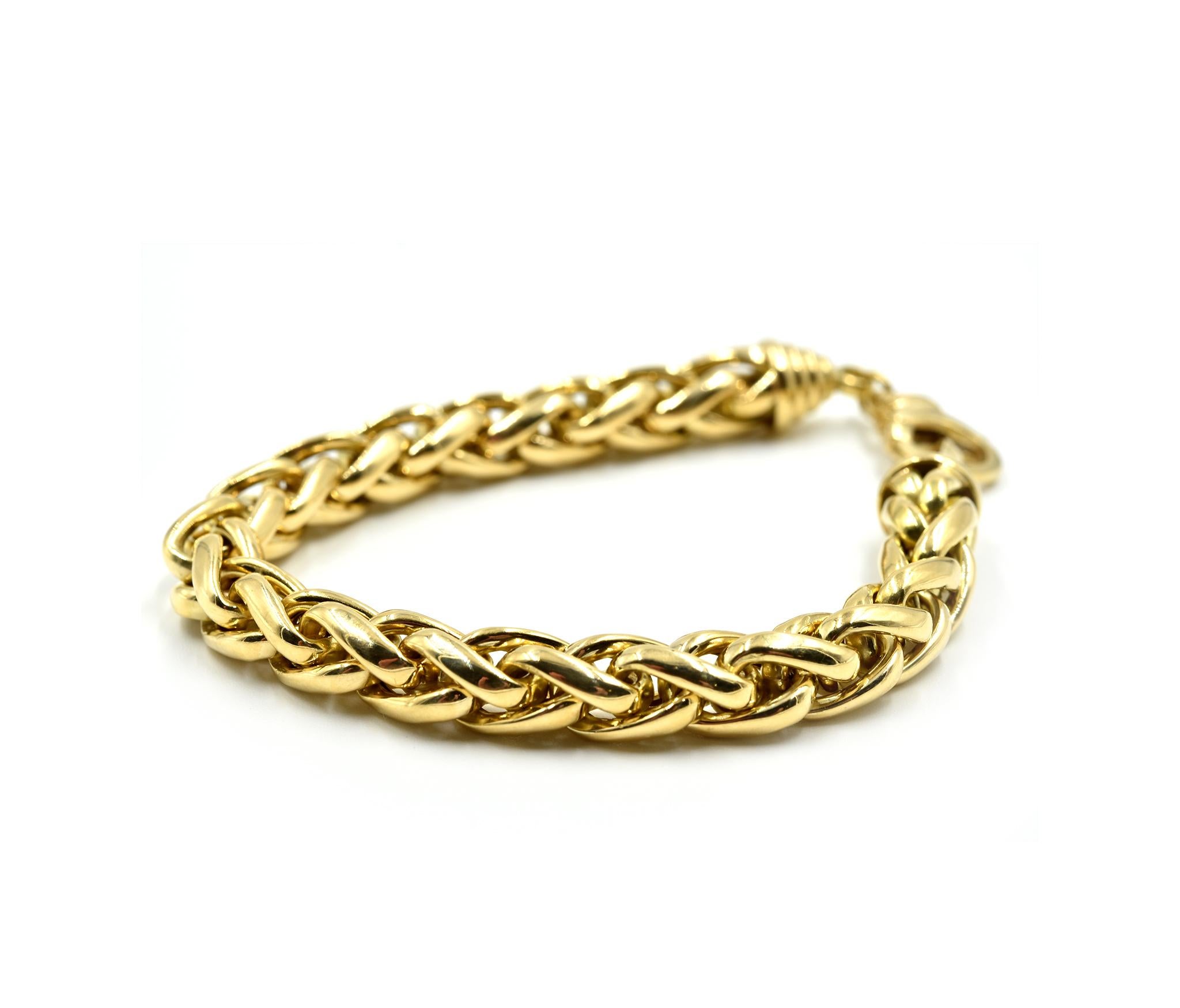 Modern 18 Karat Yellow Gold Wheat Style Bracelet