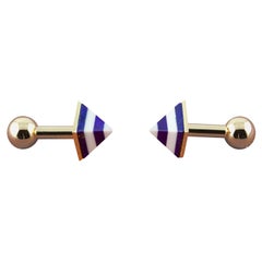 18 Karat Yellow Gold White Agate and Lapis Lazuli Pyramid Cufflinks