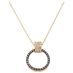 18 Karat Yellow Gold White and Black diamonds 0.12 carat Pendant Necklace