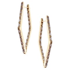18-Karat Yellow Gold White Baguette Diamonds Rhombus Shape Hoop Earrings