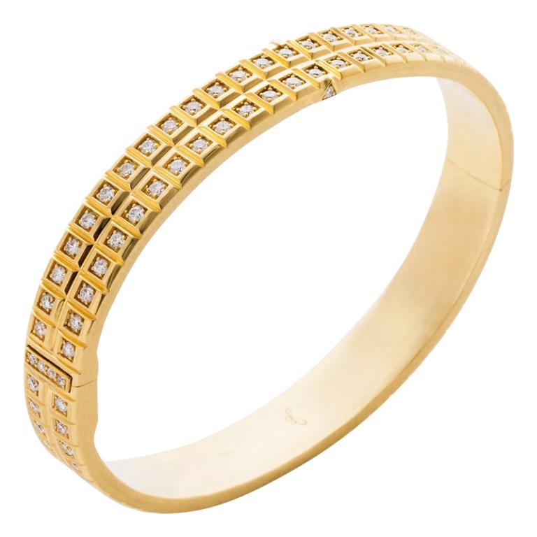 18 Karat Yellow Gold White Diamond Double Carousel Bracelet For Sale