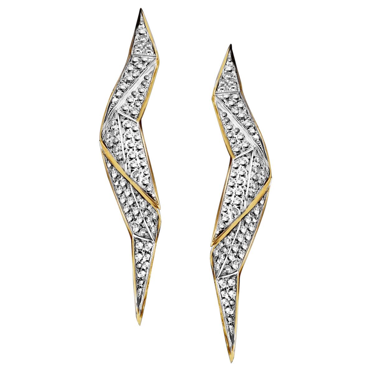 18 Karat Yellow Gold White Diamond Drop Earrings For Sale