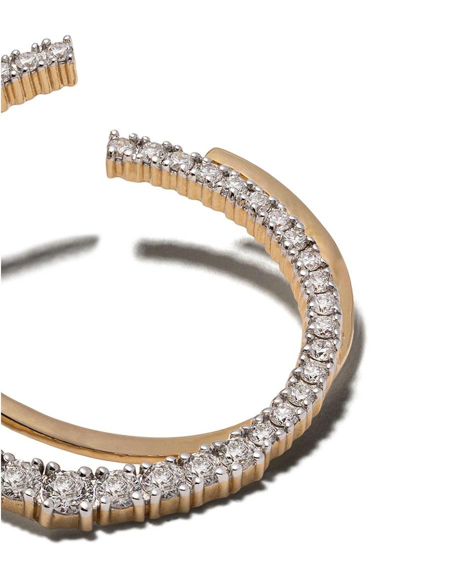 Round Cut 18 Karat Yellow Gold White Diamond Icicle Double Hoop Earrings