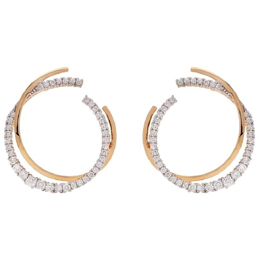 18 Karat Yellow Gold White Diamond Icicle Double Hoop Earrings