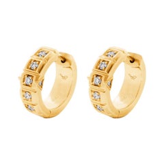 18 Karat Yellow Gold White Diamond Small Carousel Hoops