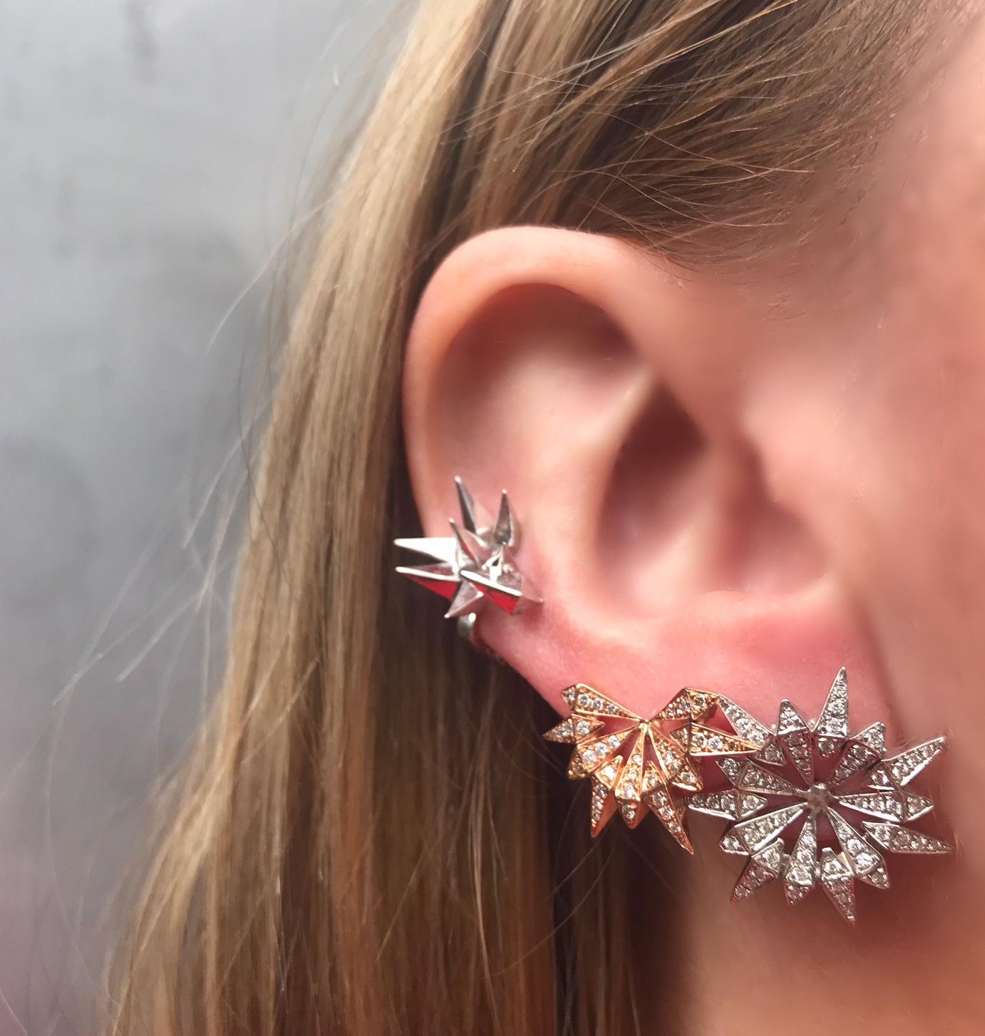 Diamond Sunburst Studs feature two spike edge white diamond sun ray studs set in 18k Yellow Gold
Includes 18k Yellow Gold push closure earring backings 
18k Yellow Gold, White Diamonds
Sold as a Pair
From Karma El Khalil's Echo Collection