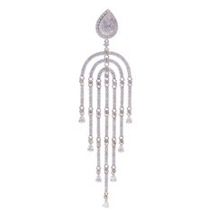 18 Karat Yellow Gold White Diamond Waterfall Chandelier Dangling Earring