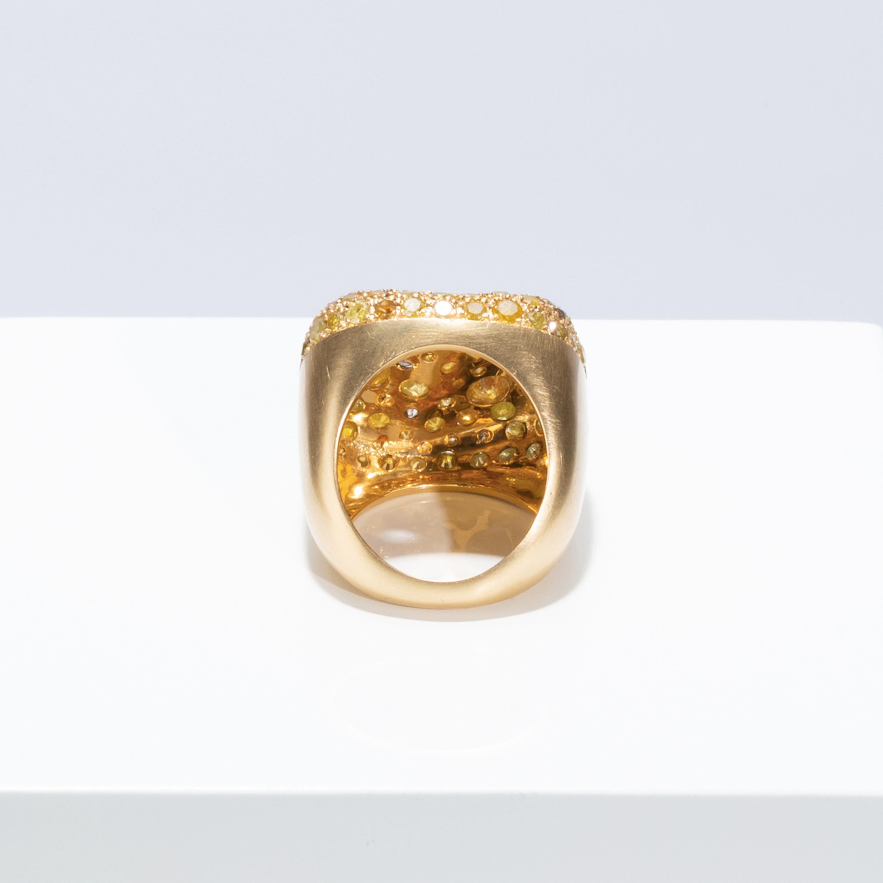 Cabochon Nada Ghazal's Unique 18k Yellow Gold White Diamonds Malak Icy Special Round Ring For Sale