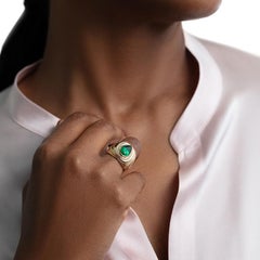 18 Karat Yellow Gold, White Diamonds and Emerald Ring