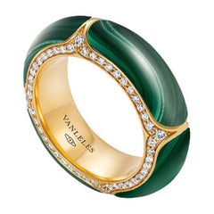 18 Karat Gelbgold, weiße Diamanten und Malachit-Ring