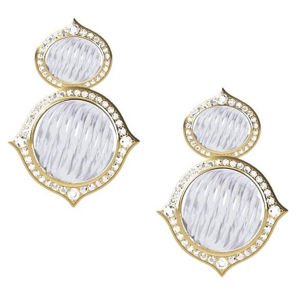 Orecchini in oro giallo 18 carati, diamanti bianchi e cristalli di rocca