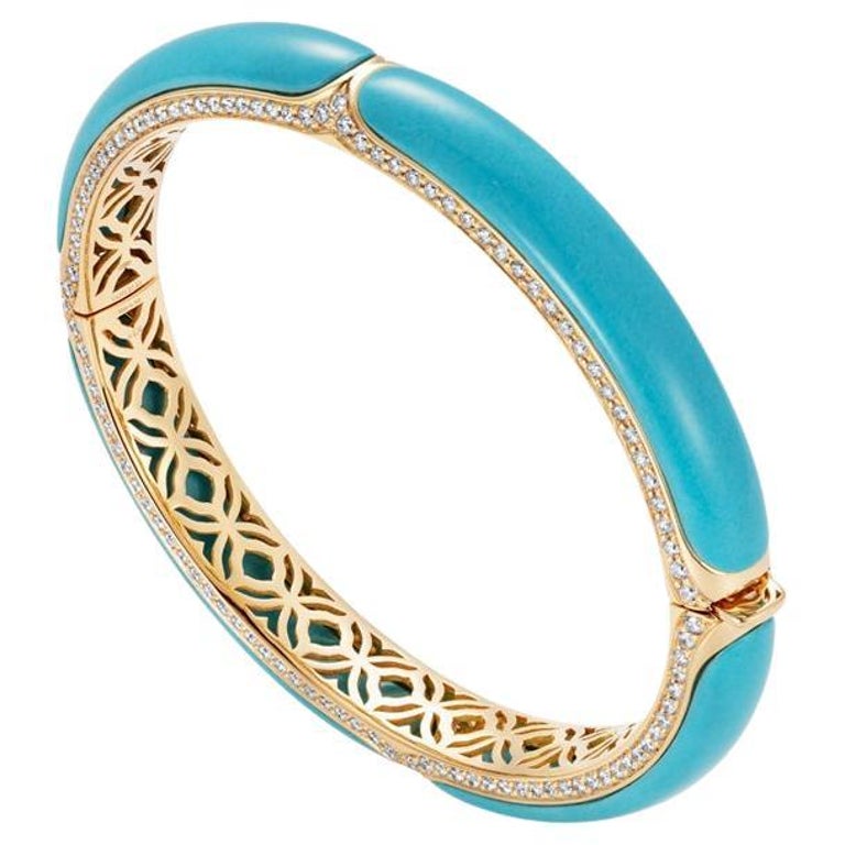 Cartier High Jewelry Diamond Turquoise Bracelet Deco Inspired 12.73 Carat  For Sale at 1stDibs