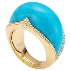 Ring aus 18 Karat Gelbgold, weißenen Diamanten und Türkis