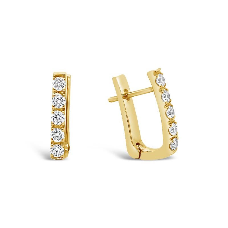 Taille ronde Garavelli, nouvelles boucles d'oreilles Huggie en or jaune 18 carats et diamants blancs en vente