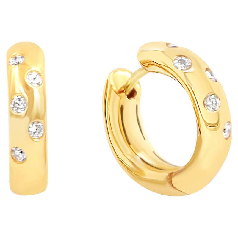 Cartier 18 Karat Yellow Gold Diamond Huggie Hoop Earrings at 1stDibs ...