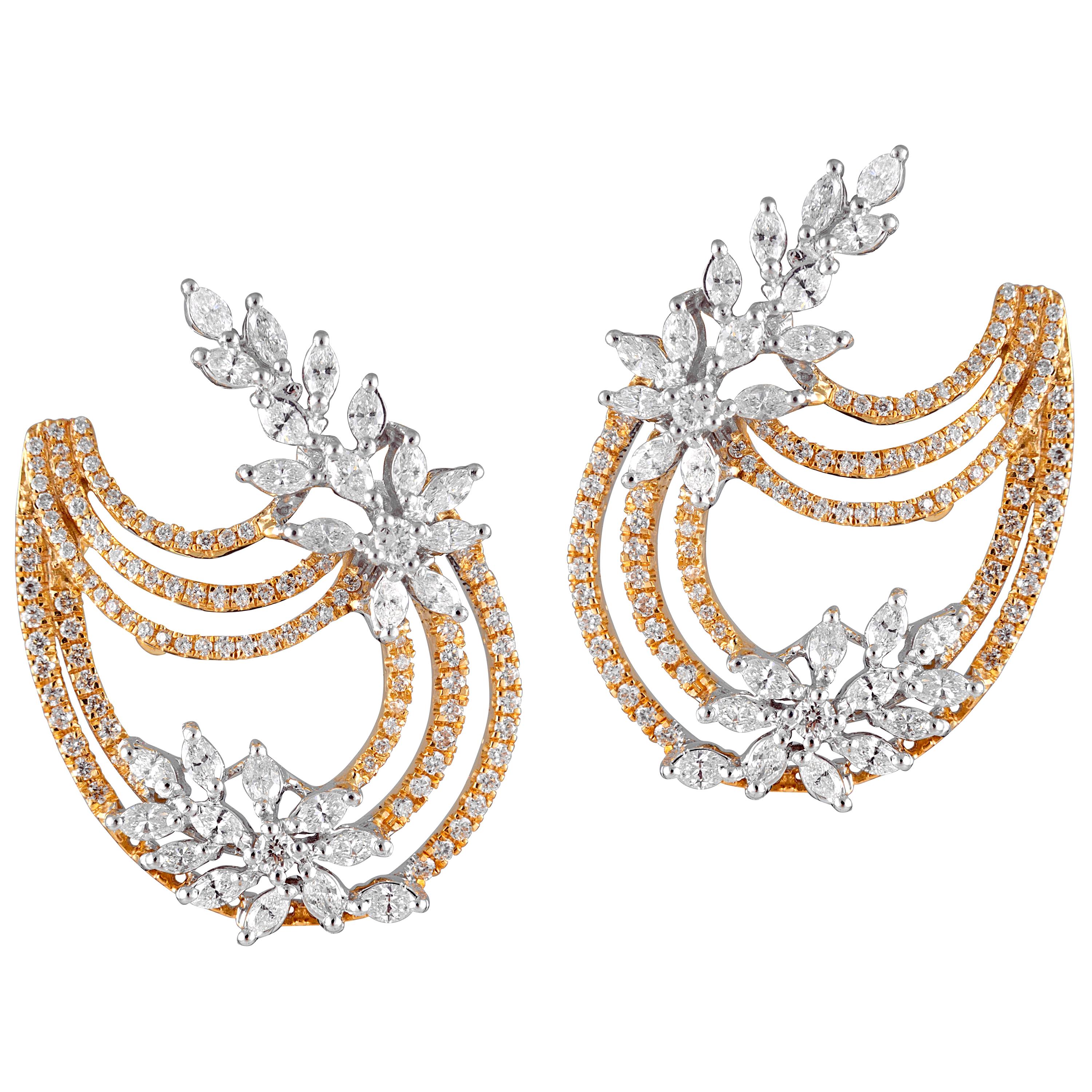 18 Karat Yellow Gold White Gold White Diamond Earrings For Sale