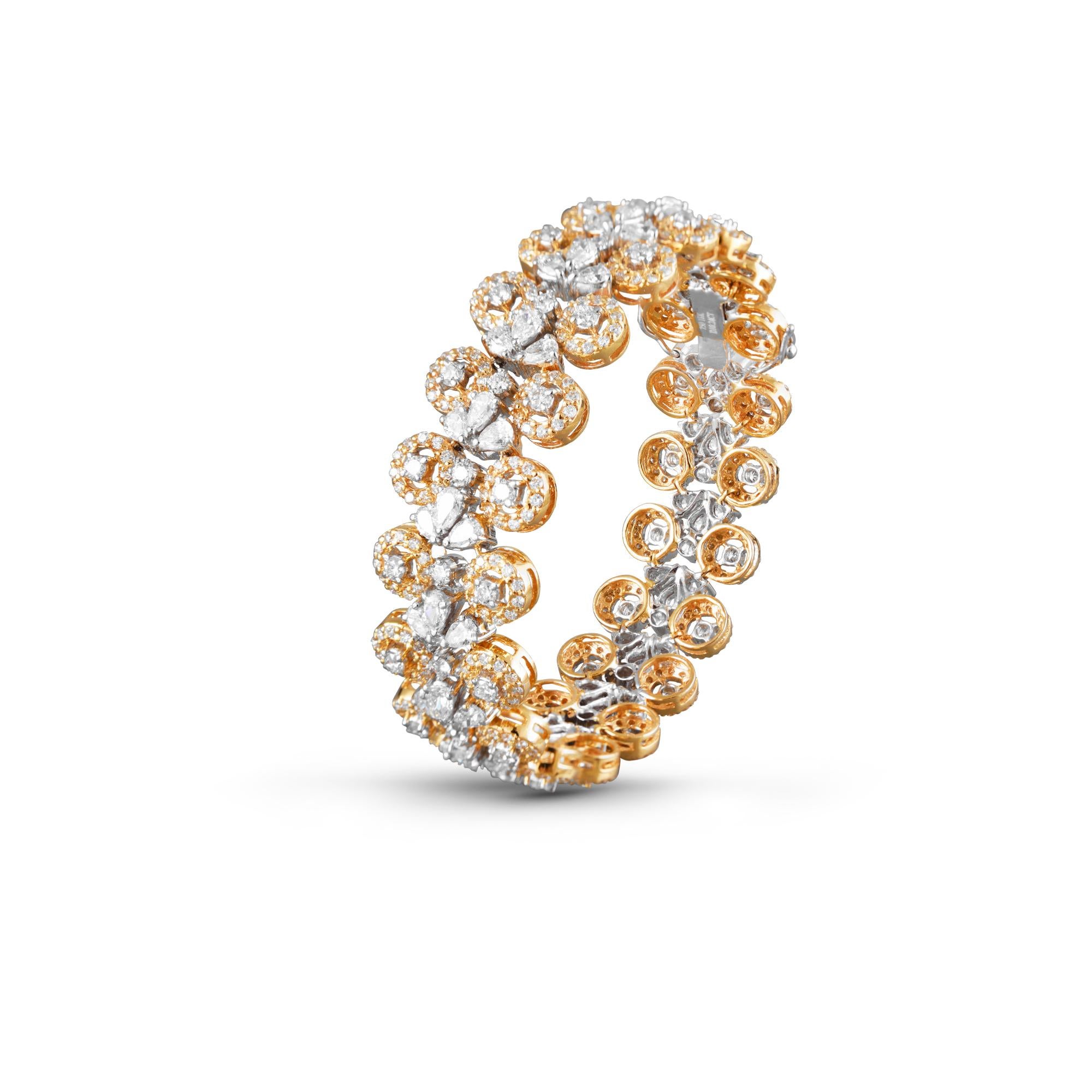 18 Karat Gelbgold Weißgold Weißer Diamant-Tennisarmband im Zustand „Neu“ im Angebot in New Delhi, Delhi