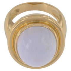 Bague mode en or jaune 18 carats et jade blanc/lavande