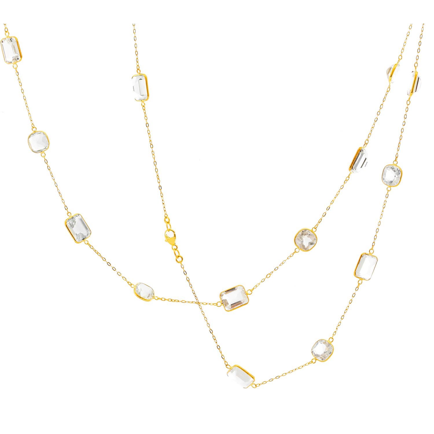 14K Yellow Gold Necklace By The Yard With White Topaz Gemstones 18 Inches 