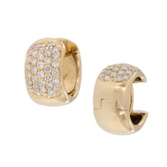 18 Karat Yellow Gold Wide 1.00 Cttw. Pave' Diamond Huggie Hoop Earrings