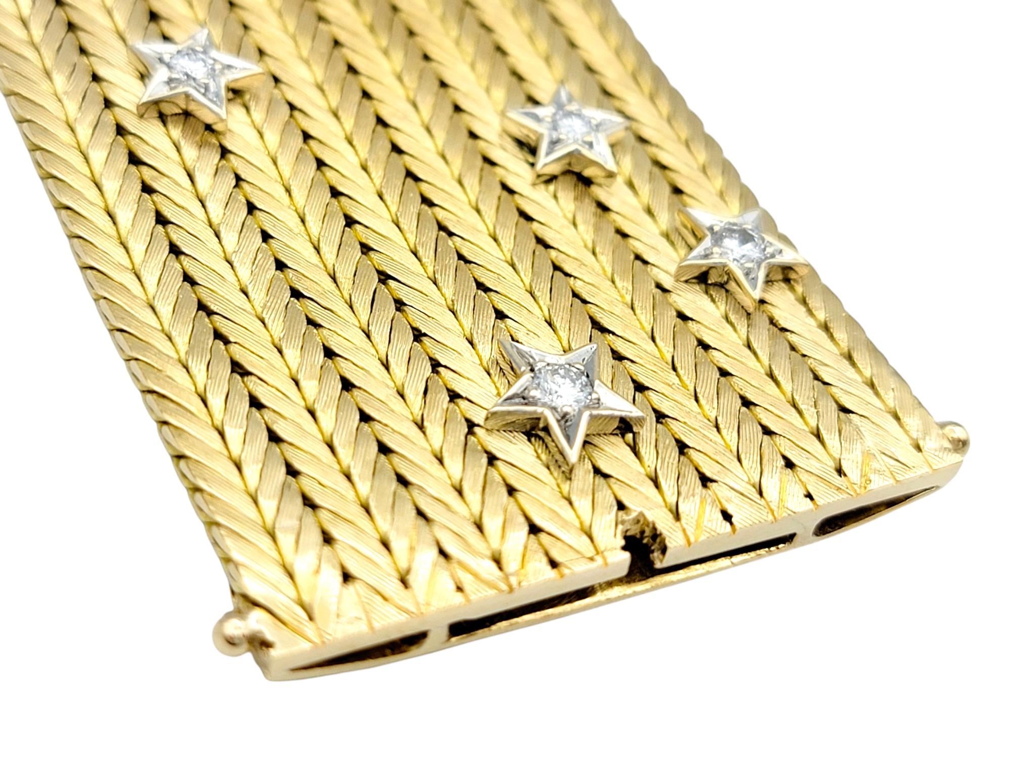 Breites geflochtenes Manschettenarmband aus 18 Karat Gelbgold mit Diamant-Mond- und Sternenmotiv im Angebot 4