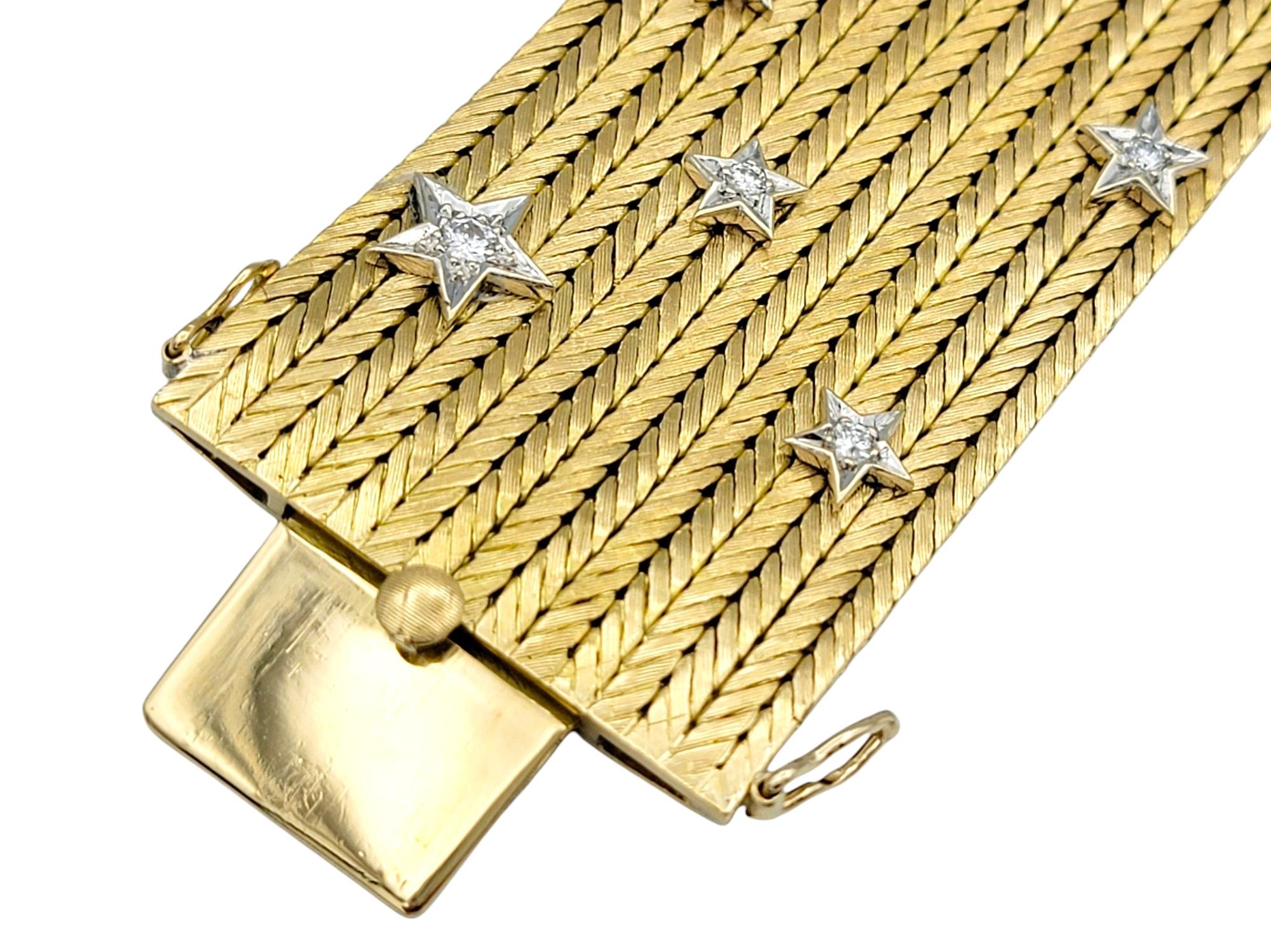 Breites geflochtenes Manschettenarmband aus 18 Karat Gelbgold mit Diamant-Mond- und Sternenmotiv im Angebot 5