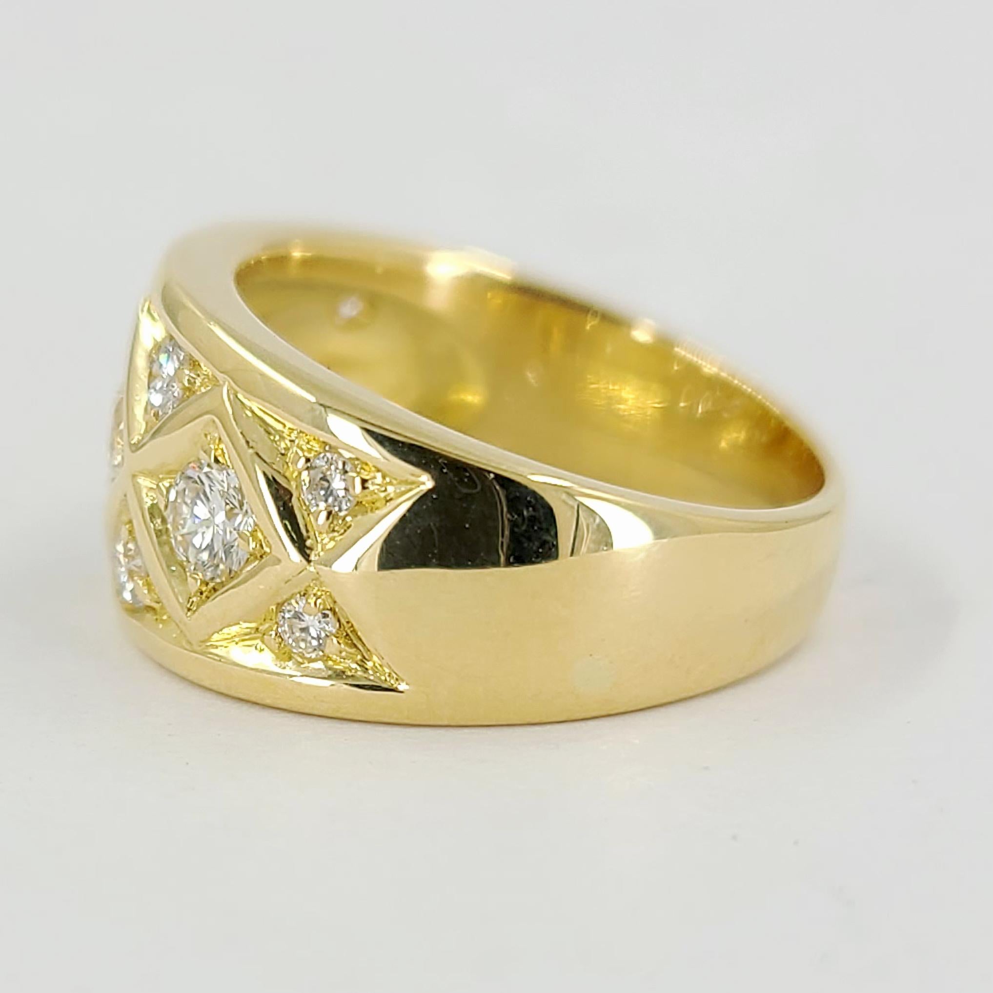 Round Cut Yellow Gold Wide Diamond Band Ring