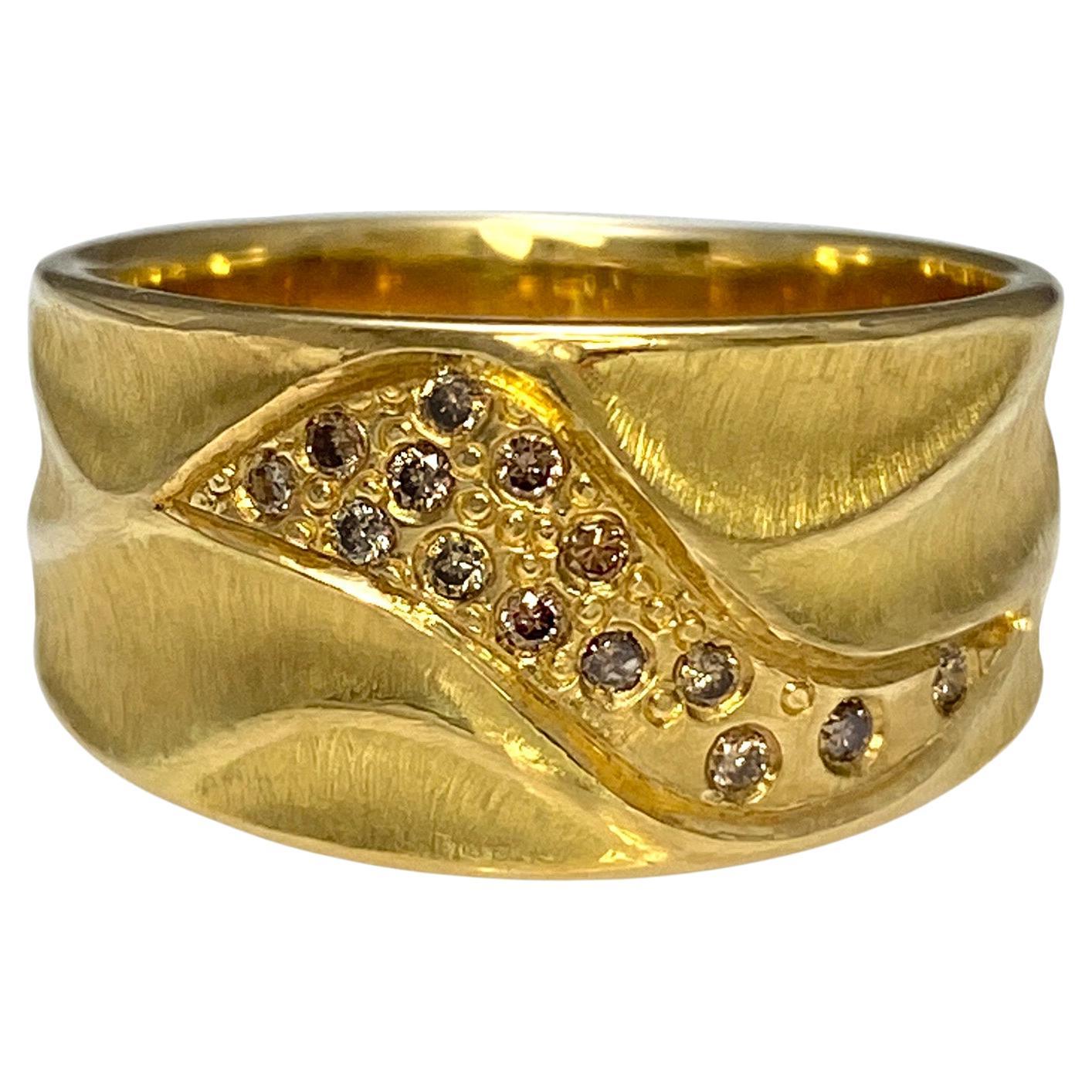 For Sale:  18 Karat Yellow Gold Wide Dune Ring with Brown Diamonds from K.Mita - Large