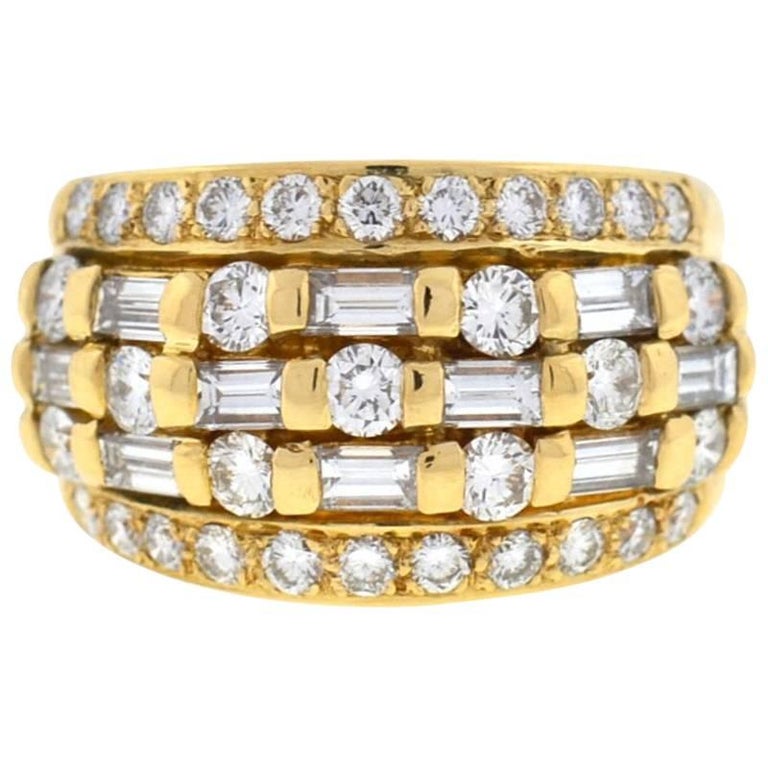 18 Karat Yellow Gold Wide Five-Row Ring For Sale at 1stDibs