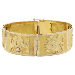Pulsera Ancha Motivo Maya Oro Amarillo 18 Kilates