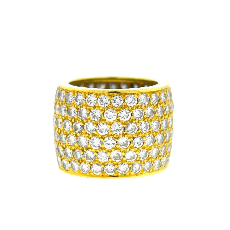 18 Karat Yellow Gold Wide Six Rows Diamond Band 7.8 Carat For Sale at ...