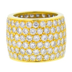 18 Karat Yellow Gold Wide Six Rows Diamond Band 7.8 Carat