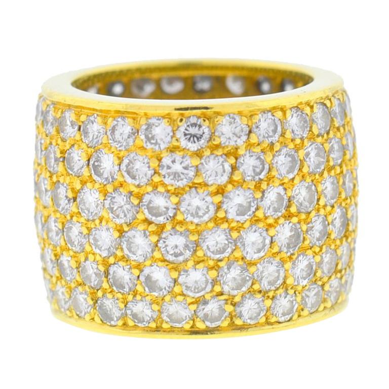 18 Karat Yellow Gold Wide Six Rows Diamond Band 7.8 Carat For Sale at ...