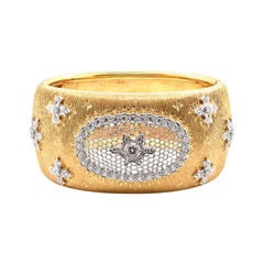 18 Karat Gelbgold Breites Vintage-Diamant-Schneeflocken-Manschettenarmband