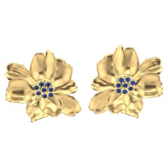 Boucles d'oreilles fleurs sauvages en or jaune 18 carats avec saphirs